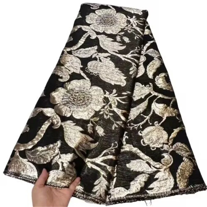 

Gold /Black African White Lace Fabric 2022 Jacquard High Quality Nigerian Gilding Tulle Lace Fabric 5 Yards For Diy Dress Party