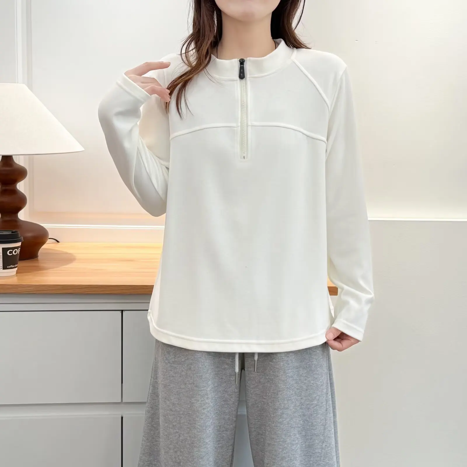 XXXXL Fashion Plus Size Women's T-Shirt New Wear For Autumn And Winter Casual half-open-neck Long Sleeved Base Warm Tops 2548