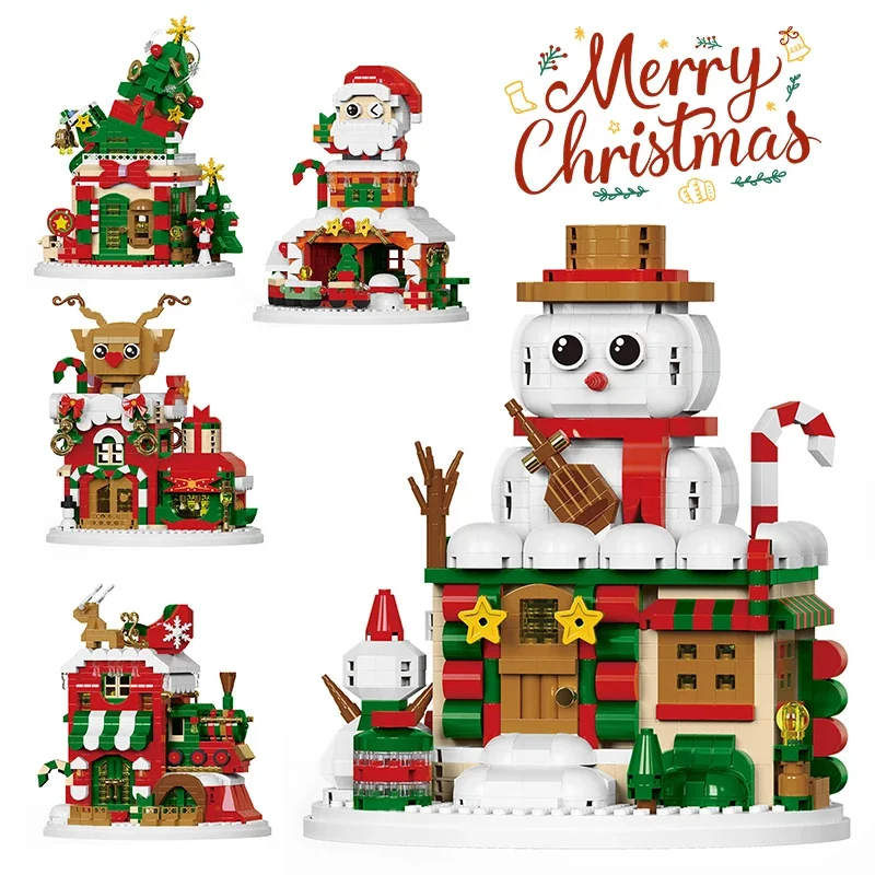 Festive Santa & Reindeer Building Block Puzzle - Christmas Party Table Decoration Toy Set