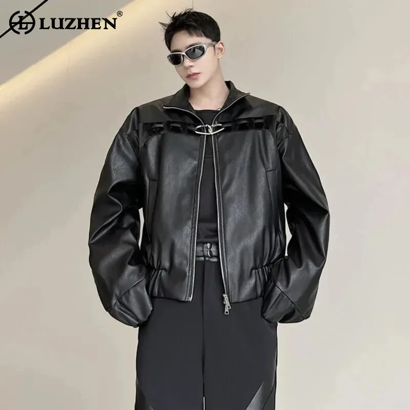 LUZHEN Metal Decorate Fashion Pu Leather Jackets Personality Trendy Men's Handsome Korean Spring New Coat Free Shipping LZ2498