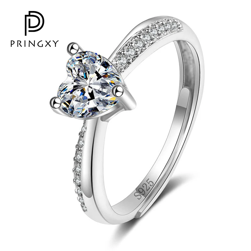 

Heart Shaped S925 Sterling Silver Platinum Plated Love Ring Cubic Zirconia Ring Shining Wedding Proposal Engagement Fine Jewelry