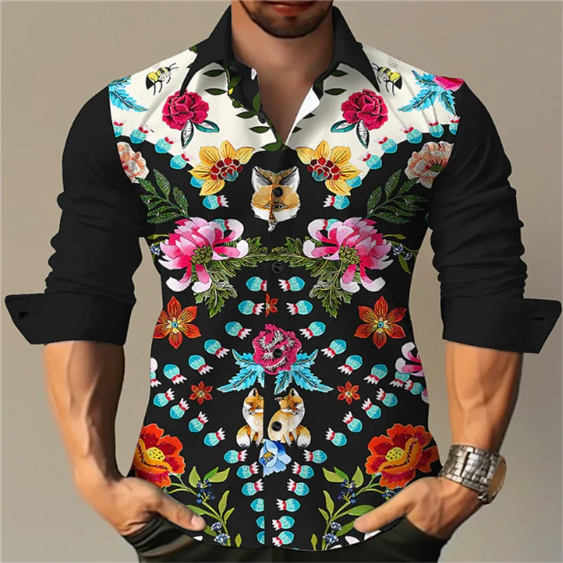 Men's Long Sleeve Button Shirt Fashion Luxury New Designer Design Apparel Music Flower HD Pattern Soft and Comfortable