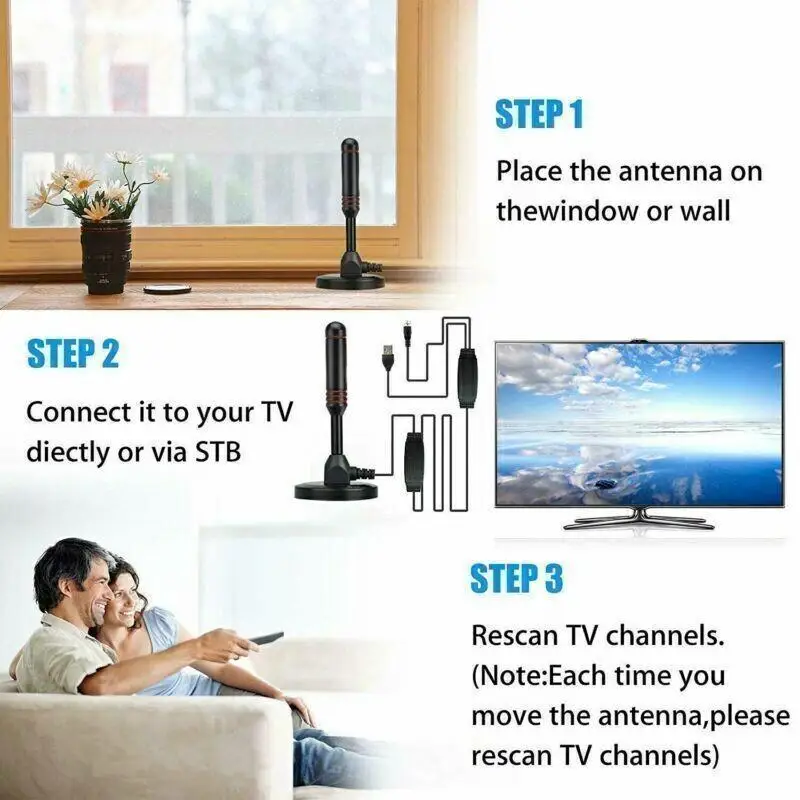 Indoor Outdoor Amplified TV Antenna for HDTV with Magnetic Base