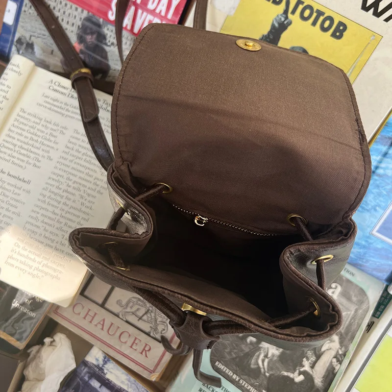 Small Retro Brown Backpack Women Spring Summer New Ins Simple Versatile Shoulder Bag