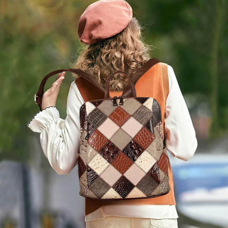 

Retro Backpack Women Backpacks Travel School Bags Large Capacity Genuine Leather Luxury Brands Laptop Bag Female