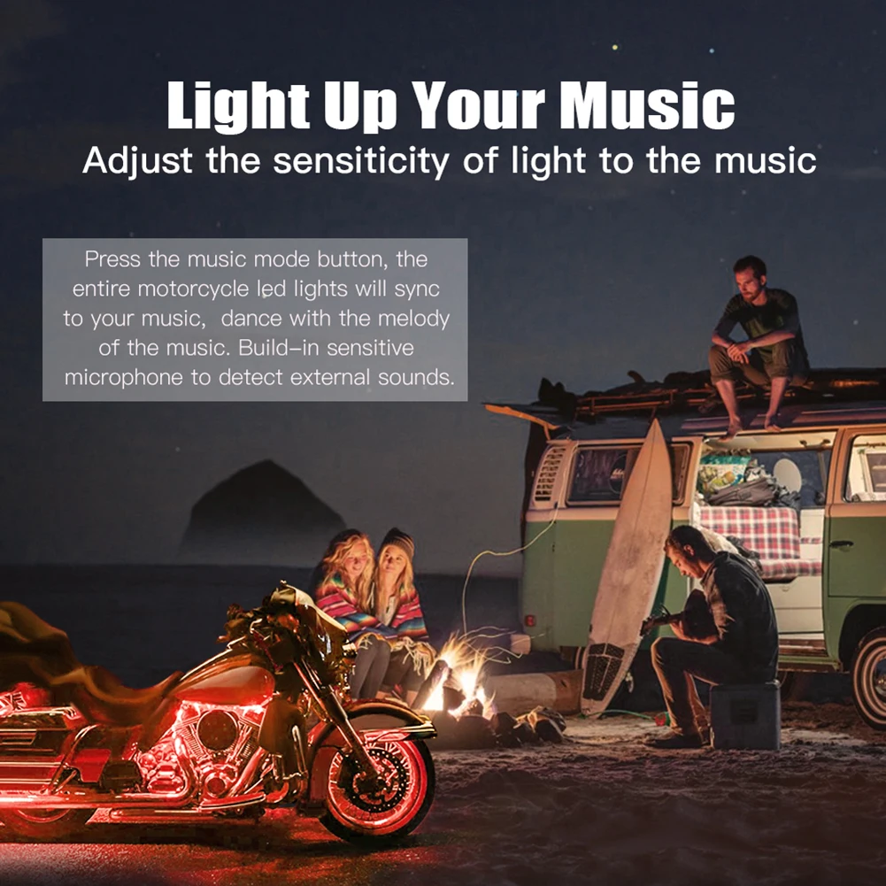 motorcycle light kit Waterproof APP Control Colorful Motor LED Rhythm Strip Light Music Motorcycle Atmosphere Decorative Soft Lights for Car ATV UTV motorbike headlight