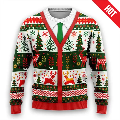 Men Women New Year Eve Xmas Sweatshirts Kid 3D Funny Suit Print Holiday Party Jumper Top Couples Pullover Ugly Christmas Sweater - Image 9