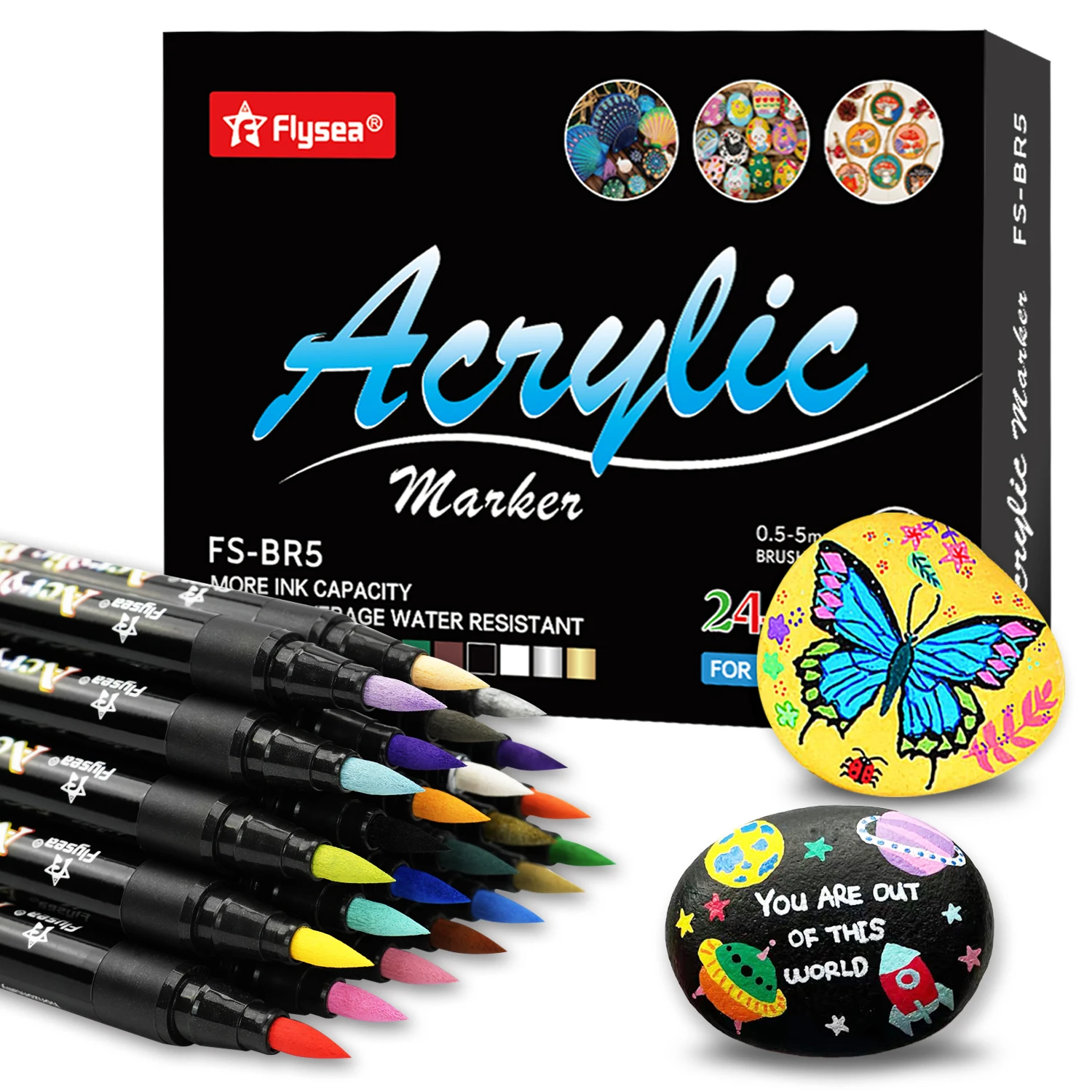 Acrylic Paint Markers 12/24/36 Colors Brush Tip for Lettering Creative Painting Rocks Mugs Ceramic Glass