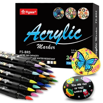 Penne per vernice acrilica con punta a pennello 12/24/36 colori, pennarelli per lettere e pittura creativa, rocce, tazze, ceramica, vetro