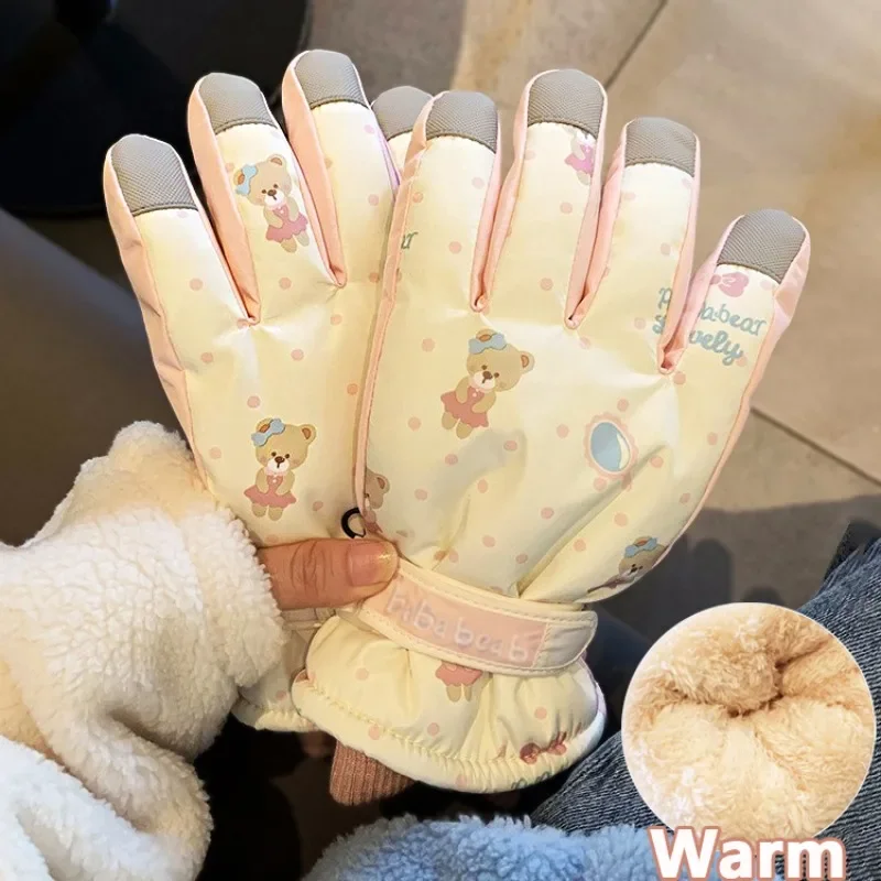 Winter Ski Gloves Women Touch Screen Thick Velvet Keep Warm Cold Windproof Waterproof Motorcycle Riding Gloves