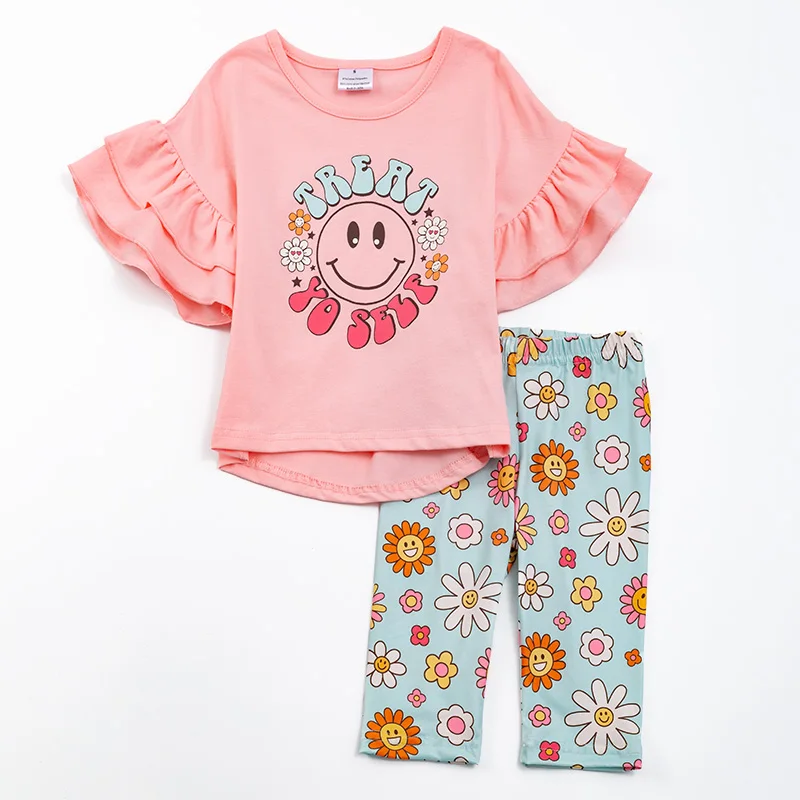 Claire & Charlie Girls Aqua Striped Horse Tunic Top with Pink Leggings main image 1