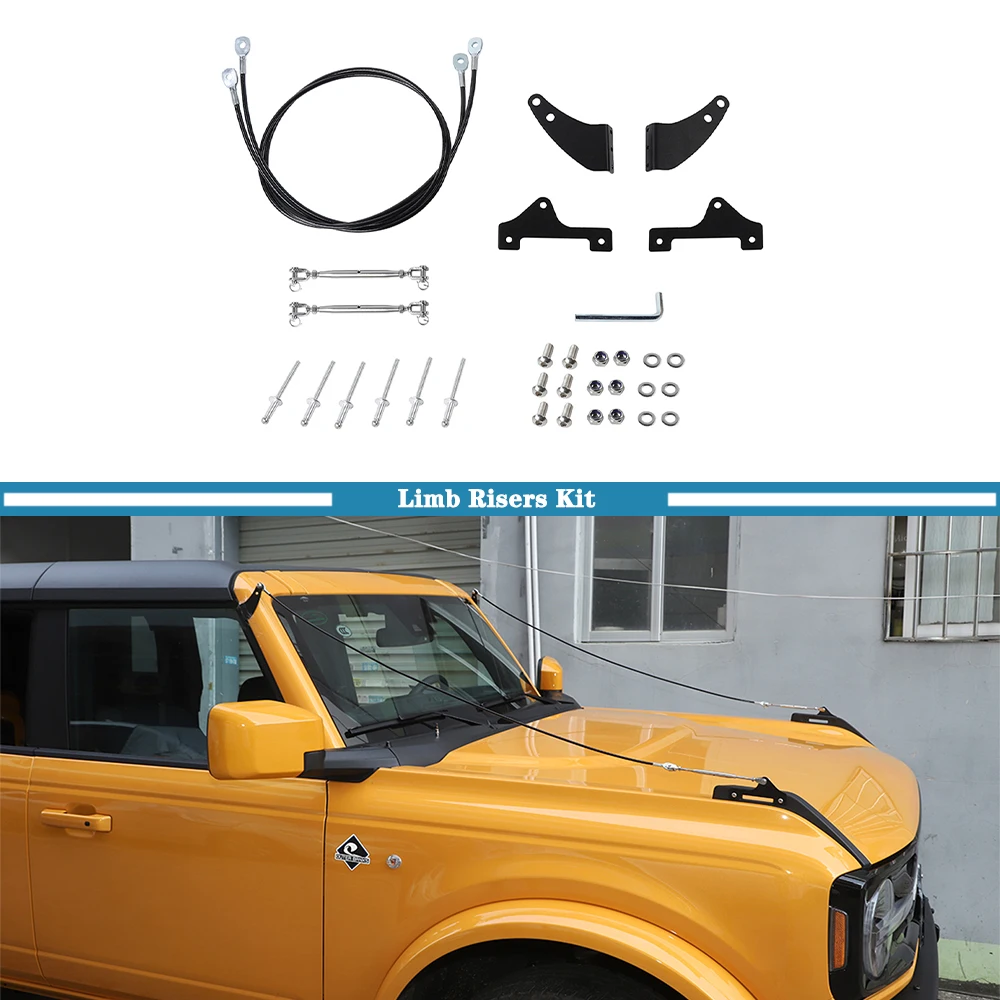

Для Ford Bronco 2021 2022 2023 защита капота препятствие устранение веревки конечностей комплект подъемников для автомобиля внешние аксессуары металлический черный