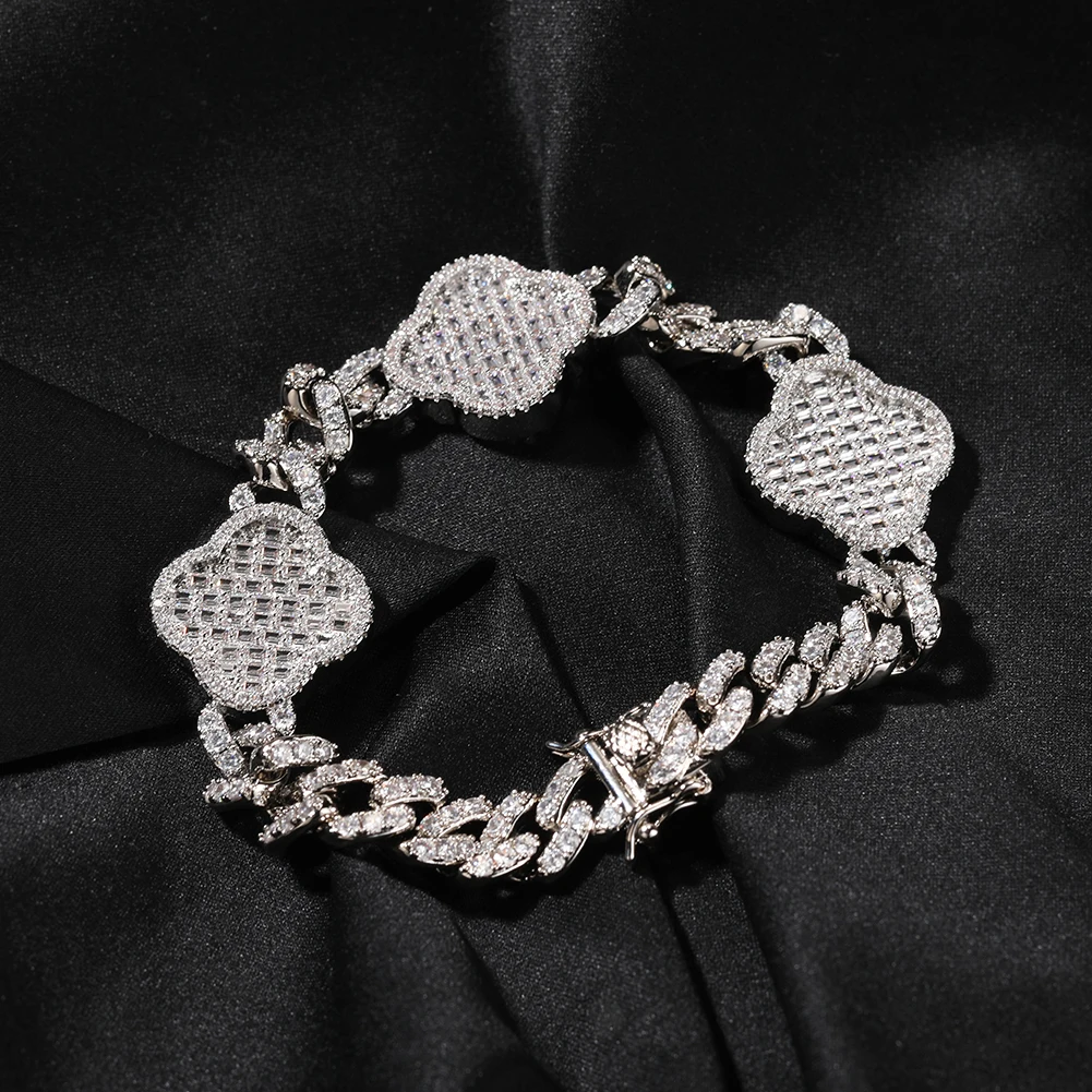 UWIN Round CZ Four Leaf Clover Chain With 9mm Cuban Chain Full Iced Out  CZ Cubic Zircon Fashion Luxurious Choker HipHop Jewelry