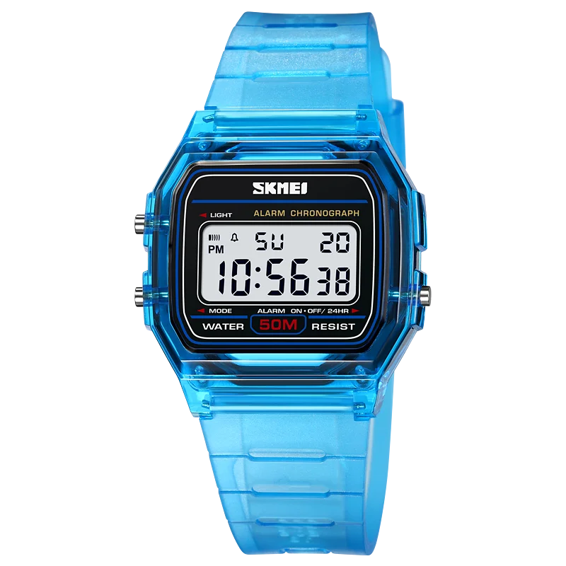 ساعة يد Skmei-نسائية رقمية ، بحزام شفاف من البولي...