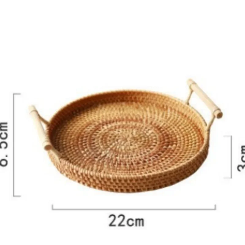 Rattan round dinner tray natural rattan handle handmade woven basket home decoration storage tray suitable for coffee table brea 5