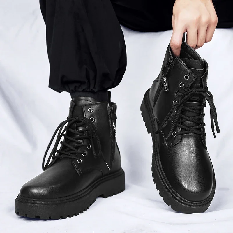 

Trendy Boots Work Clothes Black Autumn and Winter Casual Motorcycle Boots Waterproof Fashion Shoes2023 Men's Tactical Boots