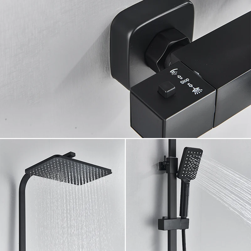 SHBSHAIMY Black Thermostatic Shower Faucet Set Bathroom Rainfall Shower Mixer Crane Faucet Bath Set