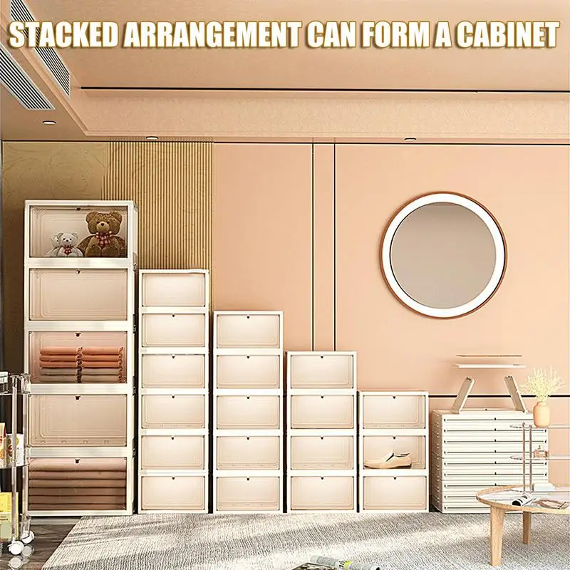 

Складной ящик для хранения, прозрачный пластиковый шкаф для хранения с крышкой, многофункциональная коробка с шкивом, бытовое Хранение продуктов, одежды