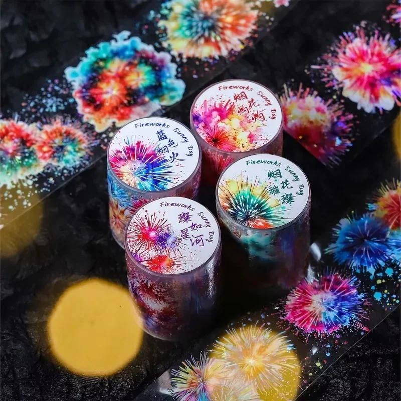 1Roll Fireworks Shell Light Handbook PET Tape Fireworks Sunny Day Blue Material Loop Stickers Adhesives Scrapbook 50mm*2m 2