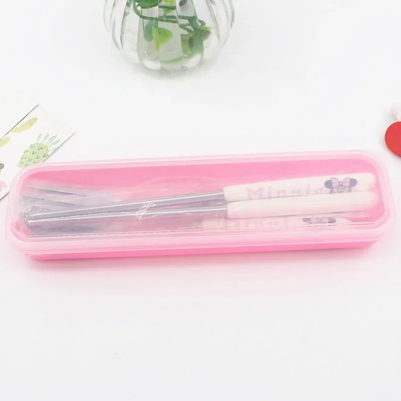 Kids Tableware Disney Mickey Minnie Baby Tableware Set Children Utensil Stainless Steel Toddler Dinnerware Cutlery Cartoon Infant Spoon Fork