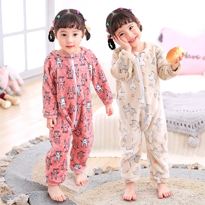 Kids Onesie Boys Girls Long Sleeve Flannel Pajamas Children Winter Cartoon Pyjama Baby Sleepwear 1-4 Years Sleeping Bag cotton pajama set