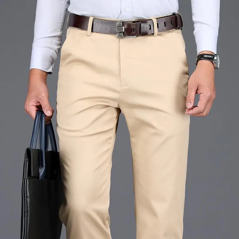 Business Social Men Summer Thin Solid Jeans Streetwear Fashion Off White Straight Pants Male Big Size Slim Casual Trousers 27-38 3