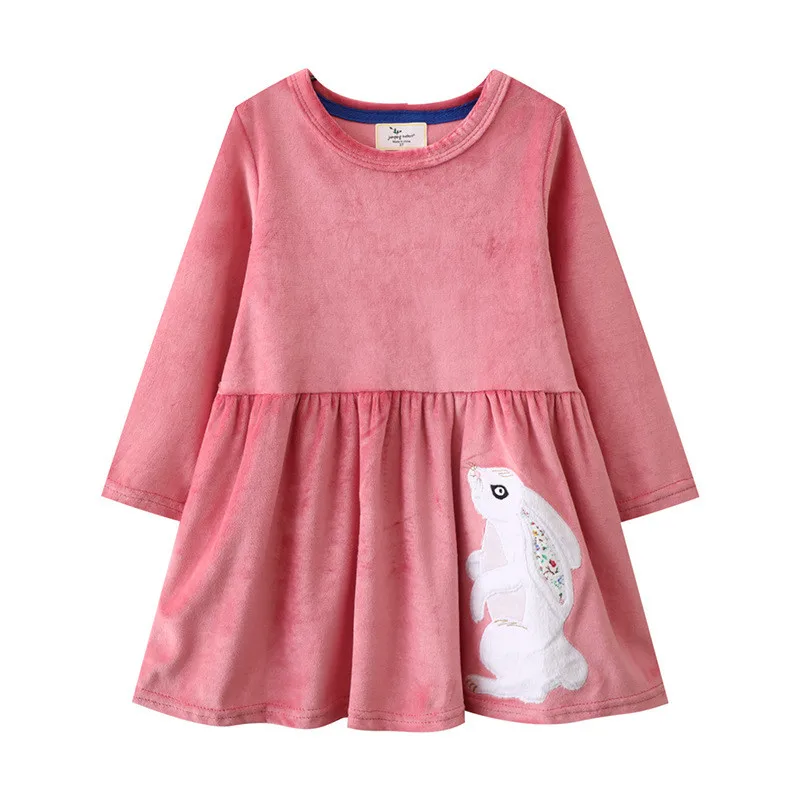 Baby Girl Fleece Stuff Rabbit Design Winter Dress In Brown Color main image 1