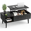 Wood Lift Top Coffee Table with Hidden Compartment and Large Storage Shelf, Lift Tabletop Dining Center Table 1