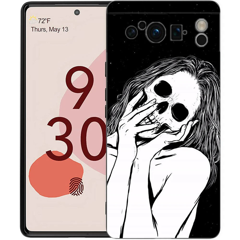 Black Soft Shell Phone Case with Funny Skeleton Design