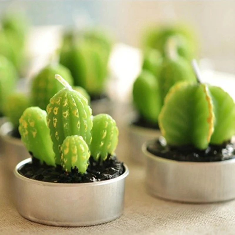 Green Cactus Candles Simulation Plant Decorative Table Tea Light Artificial Succulents Home Wedding Party Anniversary Festive