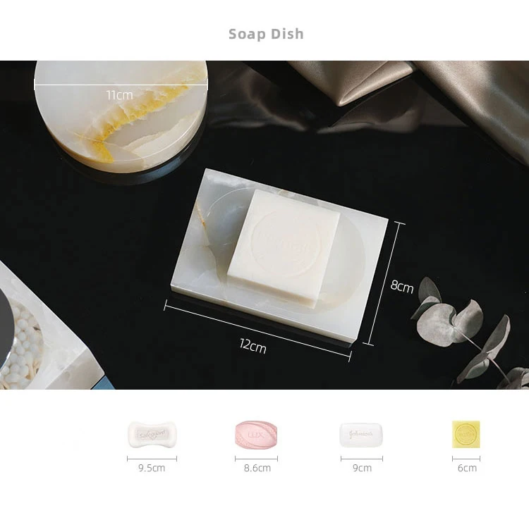 White onyx marble soap holder and toothbrush holder