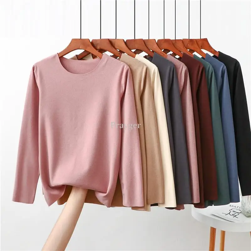 New Women Thermal Underwear Winter Warm Tops Long Sleeves O Neck Shirts Invisible Clothes