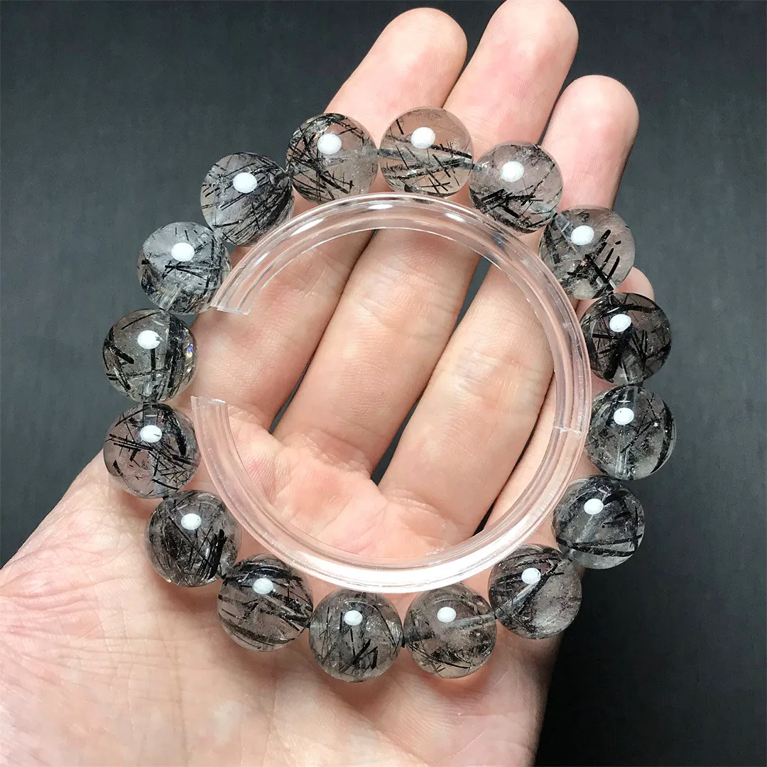 

13mm Natural Black Hair Rutilated Quartz Bracelet For Women Men Wealth Crystal Beads Beauty Gemstone Strands Jewelry AAAAA