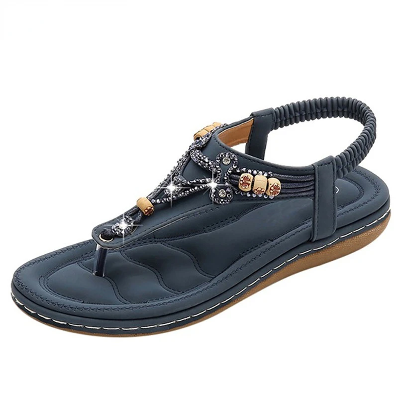 

Casual Sexy High Quality Outsid Ladies Shoes Beach Plus Size Sandals Women Ladies Fashion Crystal Bead Flat Slipper Sandals