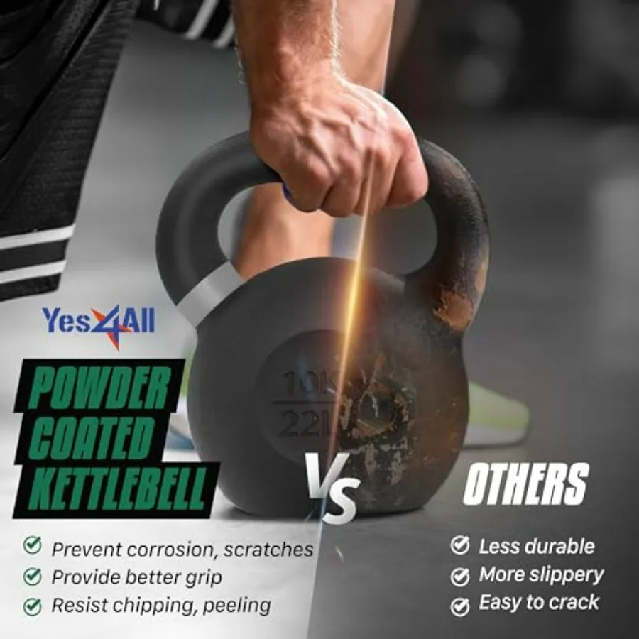 28 KG / 62 LB - Single,Powder Coated Kettlebell, Cast Iron Core Kettlebells with Non-Slip Handle & Flat Bottom for Conditioning,