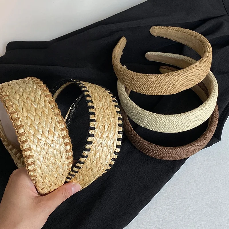 1PC Vacation-style Straw Woven Wide-brimmed Headband - Bohemian Head for Seaside Photos, Stylish and Versatile Hair Clip/Hair Ac