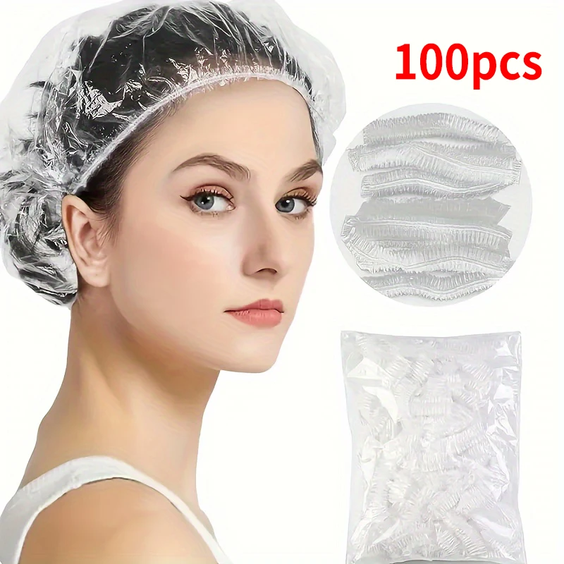 قبعة دش نسائية للاستعمال مرة واحدة من أجل قبعة شعر التجميل الشفاف، قبعة الدش البلاستيكية المقاومة للماء، غطاء رأس مرن لصبغة شعر الفندق