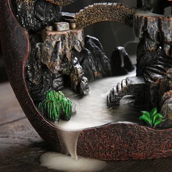 1pc, Smoke Waterfall Backflow Incense Burner Creative Home Decor Incense Holder Portable Resin Censer Mountain River Handicraft 2