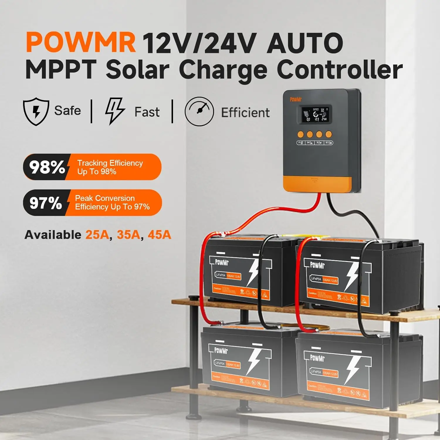 25A 35A 45A MPPT Solar Charge Controller 12V 24V Auto Solar Regulator Support Li