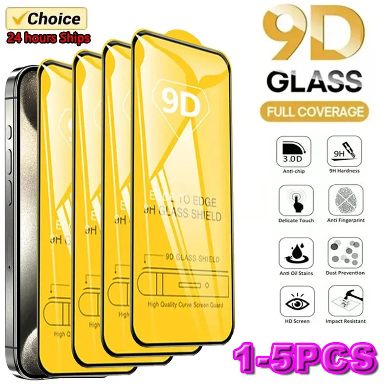 1-5 Pz 9D Hd Vetro Temperato Per Iphone 15 14 13 12 11 Pro Max Black Edge Proteggi Schermo Per Iphone 12Mini Xr 7 8 Plus Xs Max