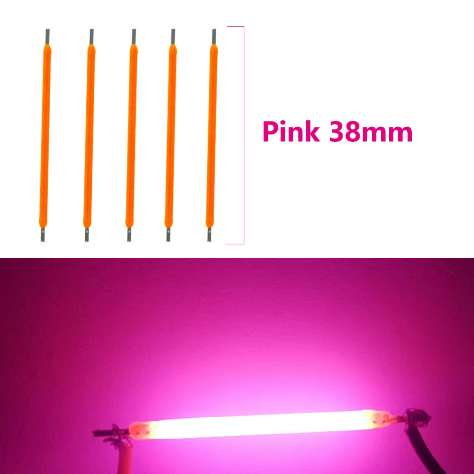 20Pcs Dc 3v 12v 57v 38MM Cob Led Filament 2200k Weiß Blau Rot rosa Edison-birne Teile Lampe Glühlampen Licht Zubehör Dioden – Detail 2