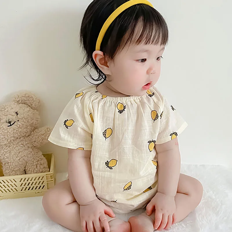 Cotton Baby Bodysuits Lemon Print Jumpsuits for Newborns