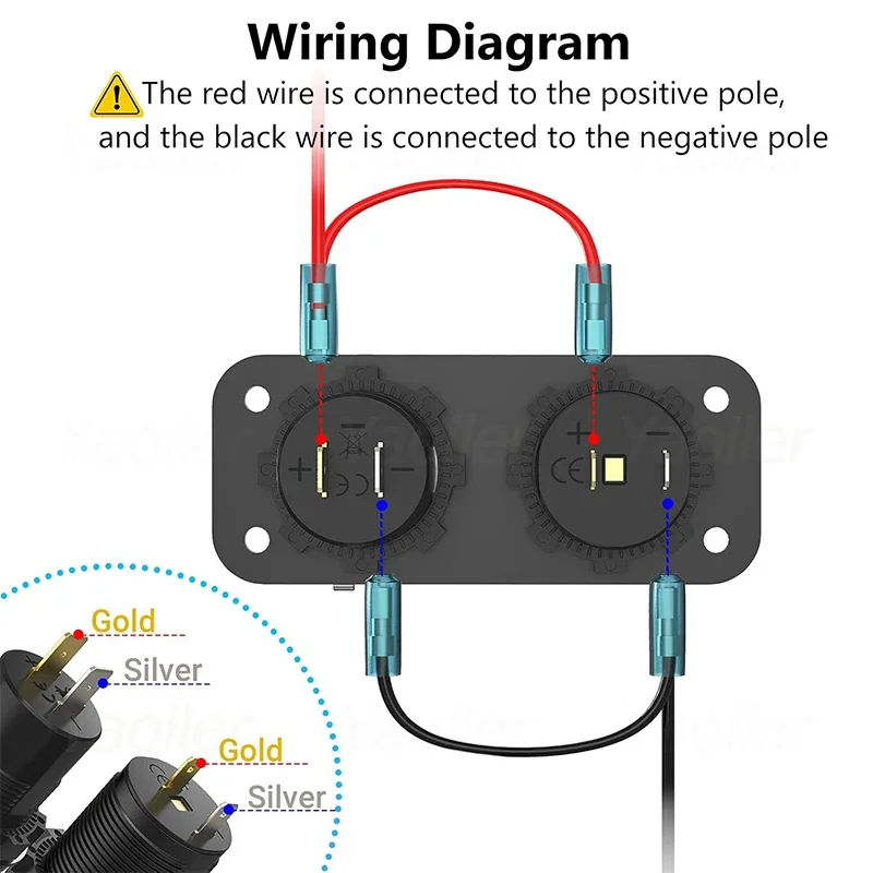 Pannello 3 In 1 Impermeabile 12V/24V Con USB QC3.0, PD Type-C, Presa Accendisigari E Voltmetro LED Per Camper, Barca, Camion