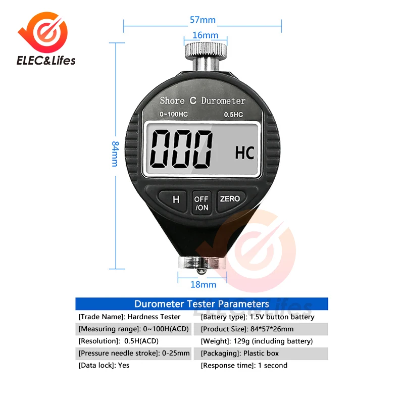 0-100 HA HD HC Digital Shore Durometer Sclerometer Rubber Hardness Tester Meter Paragraph Built-in Battery hardness tester