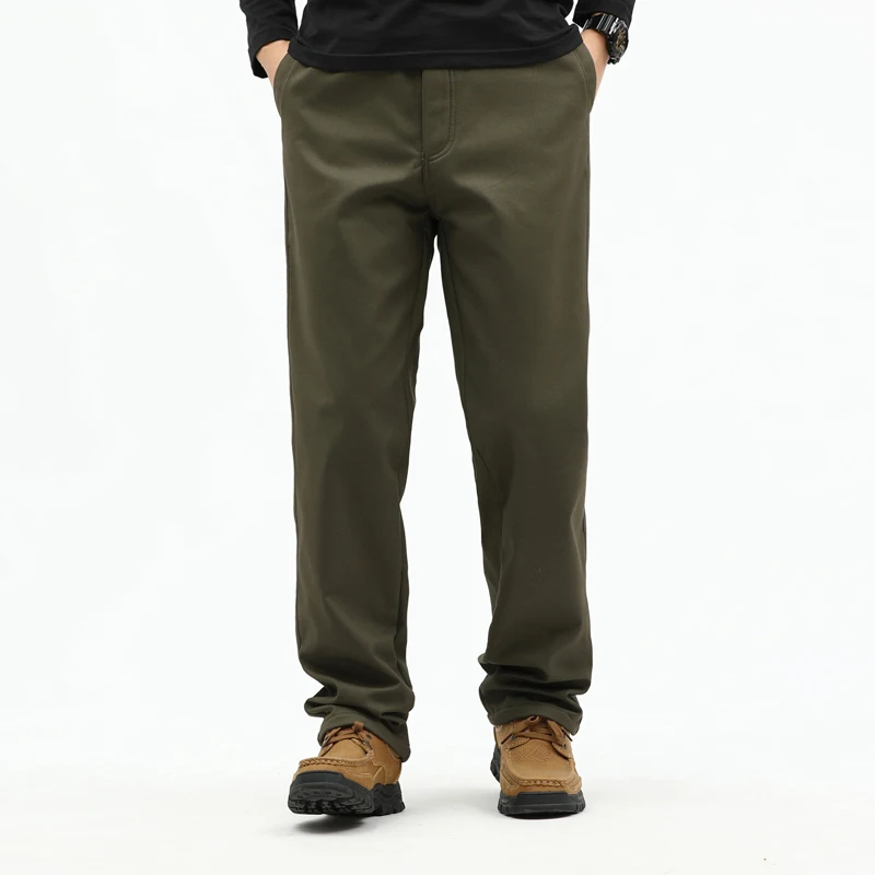 Thick Winter Pants Warm Trousers for Men Classic Style Business Fashion Regular Straight Casual Pants Male Khaki Green Black