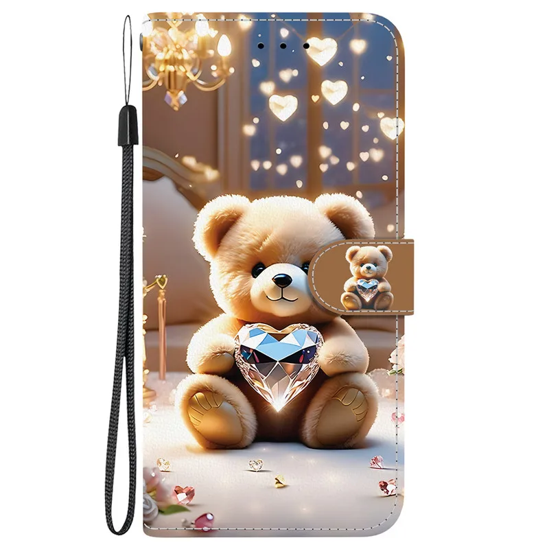 Leather Phone Cover with Lion and Panda Design - Wallet Flip Case with Card Protection