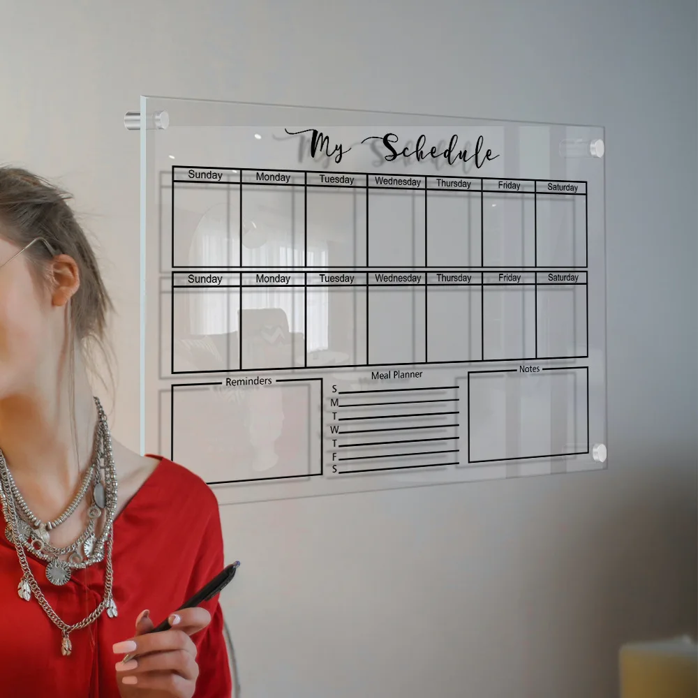 Classic Acrylic Calendar for Wall Oversize 24' X 18' Clear Home Office Glass Calander Dry Erase Board Large Reusable Whitebo