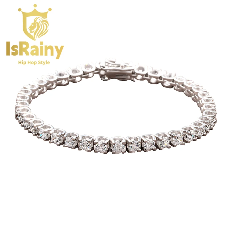 

IsRainy, хип-хоп, Rock 925 пробы, серебряная круглая огранка VVS1, реальная игра, Муассанит, 3,5 мм, бриллианты, теннисные цепи, браслеты, Изящные Ювелирные изделия