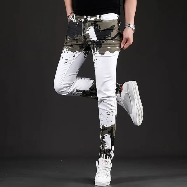 Camouflage Print Slim-fit White Jeans 5