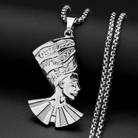 Collier pendentif Nefertiti, couronne haute de la dynastie égyptienne ancienne, pour femmes et hommes, en acier inoxydable, avec chaîne à hiéroglyphes, cadeau de bijoux 4